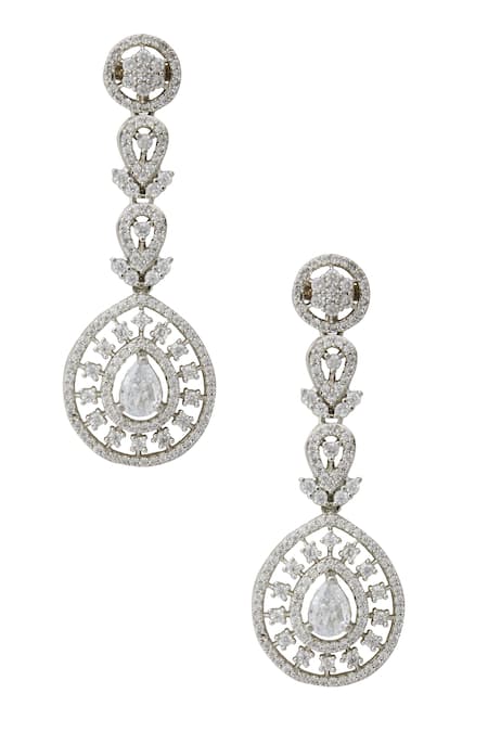 Shop Nazaakat By Samara Singh White American Diamond Earrings at Aza Fashions Shop_Nazaakat By Samara Singh_White American Diamond Earrings _at_Aza_Fashions