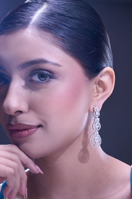 Nazaakat By Samara Singh White American Diamond Earrings 