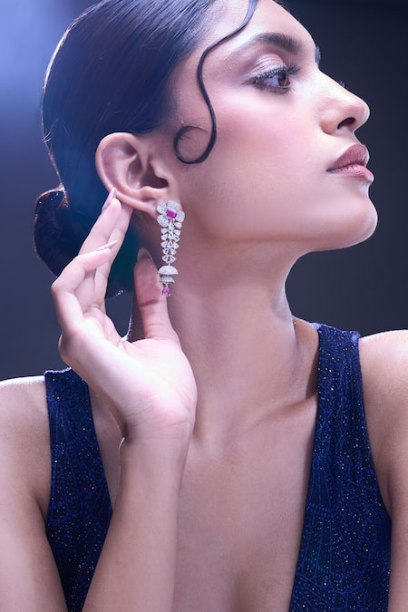 Nazaakat By Samara Singh Ruby American Diamond Earrings 