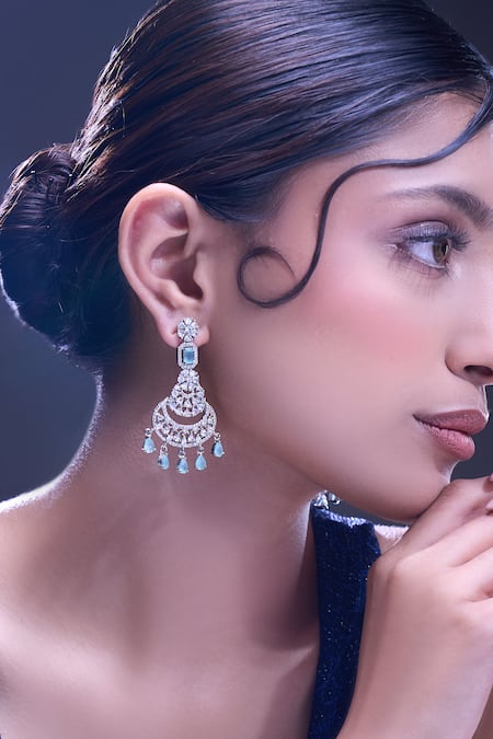 Buy_Nazaakat By Samara Singh_Aqua American Diamond Earrings _Online_at_Aza_Fashions