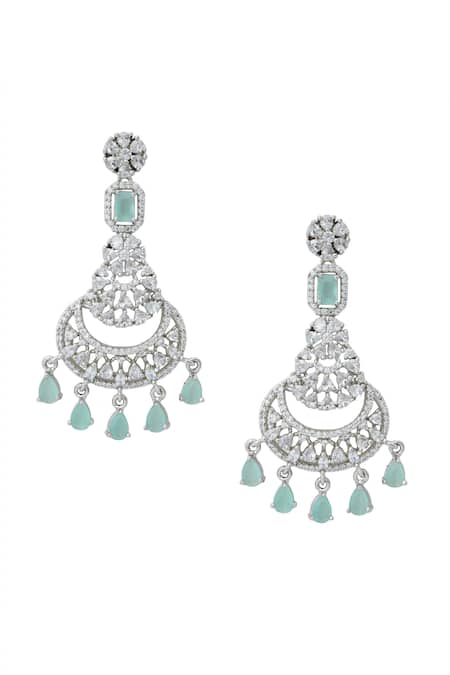 Shop_Nazaakat By Samara Singh_Aqua American Diamond Earrings _at_Aza_Fashions