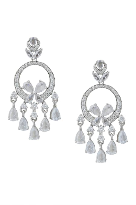 Shop_Nazaakat By Samara Singh_White American Diamond Earrings _at_Aza_Fashions