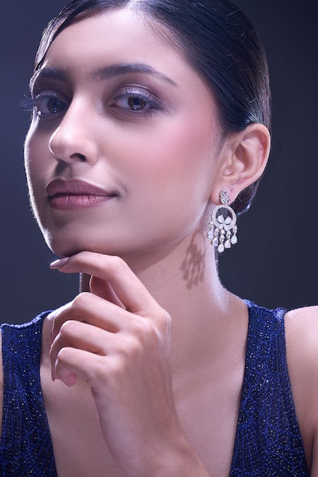 Shop_Nazaakat By Samara Singh_White American Diamond Earrings _Online_at_Aza_Fashions
