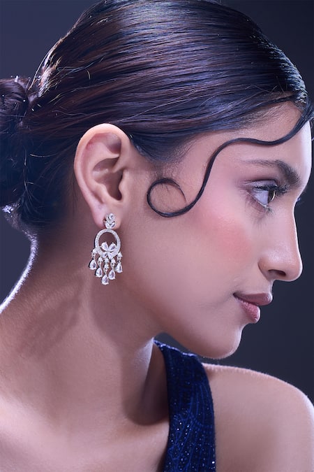 Buy_Nazaakat By Samara Singh_White American Diamond Earrings _at_Aza_Fashions
