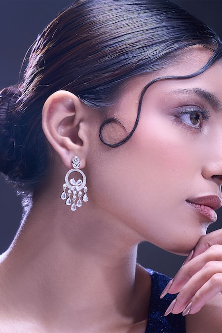 Nazaakat By Samara Singh_White American Diamond Earrings _at_Aza_Fashions