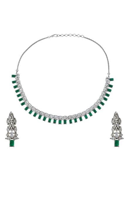 Nazaakat By Samara Singh Green Brass American Diamond Jewelry Set 