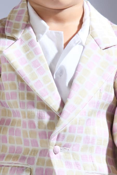Neha Gursahani_Multi Color Satin, Linen Checked Boys Jacket _at_Aza_Fashions