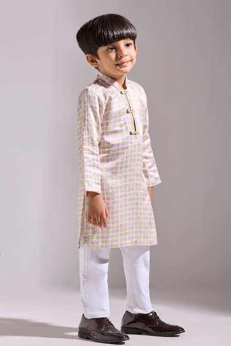 Neha Gursahani_Multi Color Satin, Linen Designer Kurta For Boys _Online_at_Aza_Fashions