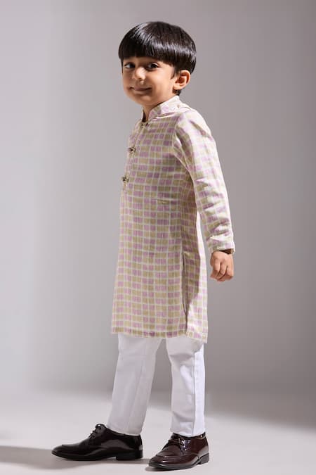 Shop_Neha Gursahani_Multi Color Satin, Linen Designer Kurta For Boys _Online_at_Aza_Fashions