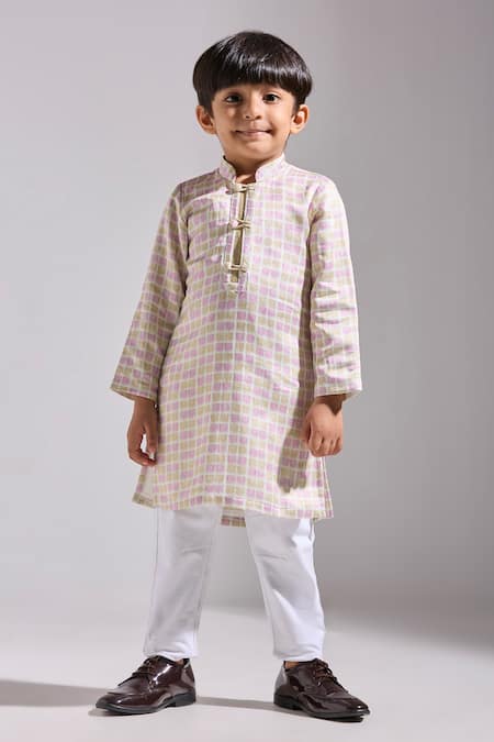 Neha Gursahani_Multi Color Satin, Linen Designer Kurta For Boys _at_Aza_Fashions