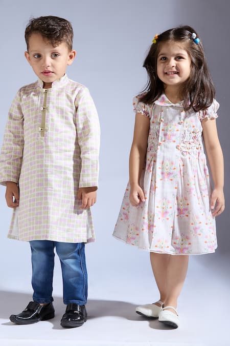 Neha Gursahani_Cambric Embroidery Multi Color Floral Dress _at_Aza_Fashions