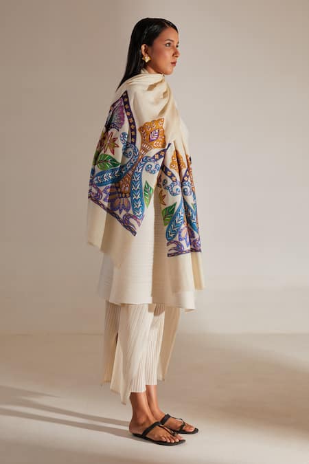 SHAZA Pashmina Kalamkari Border Stole 