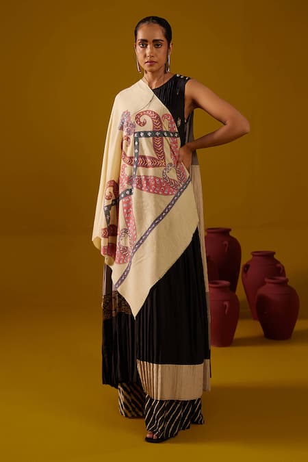 SHAZA Multi Color Pashmina Kalamkari Border Stole 