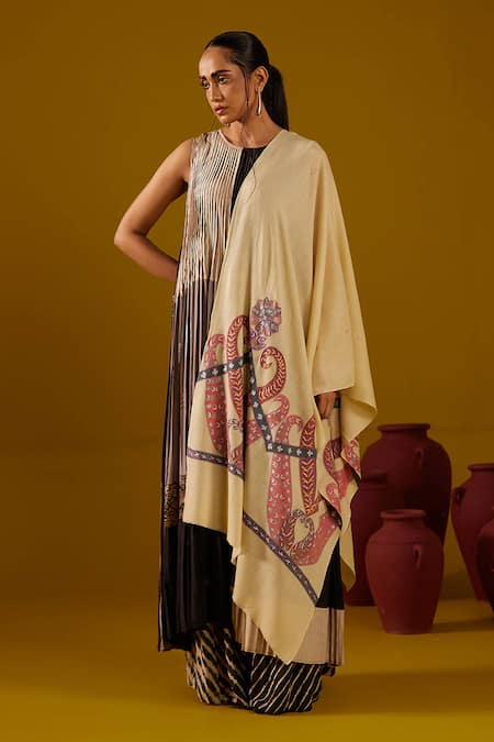 SHAZA Pashmina Kalamkari Border Stole 