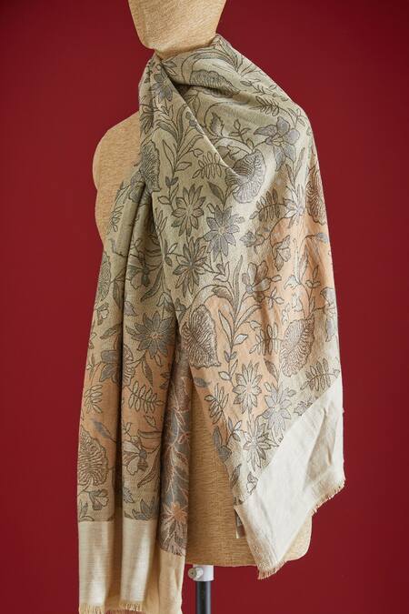 SHAZA_Peach Honey Kani Stole_Online_at_Aza_Fashions