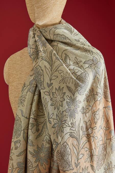 Buy_SHAZA_Peach Honey Kani Stole_Online_at_Aza_Fashions