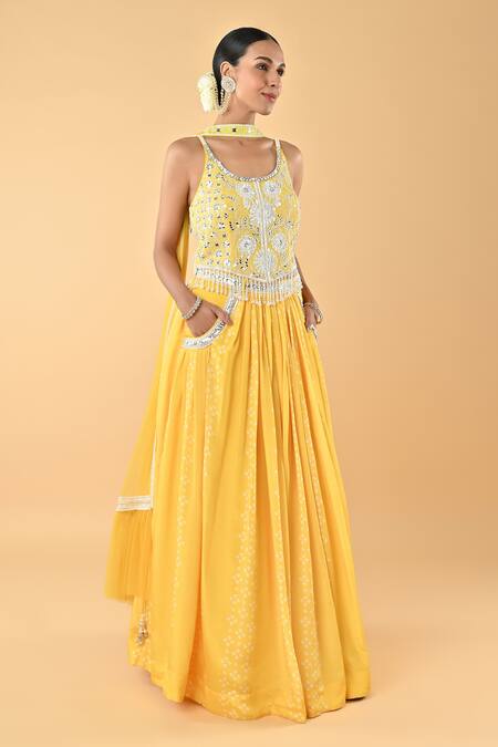 Keith Gomes Yellow Chiffon, Crepe Beads, Embroidery, Sequins Blouse Skirt Set Online at Aza Fashions Keith Gomes_Yellow Chiffon, Crepe Beads, Embroidery, Sequins Blouse Skirt Set _Online_at_Aza_Fashions
