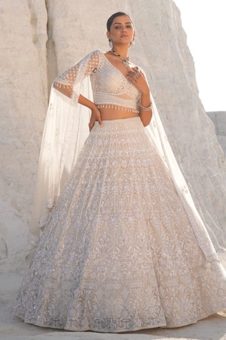 House of sikka Ivory Embroidered Lehenga Set 