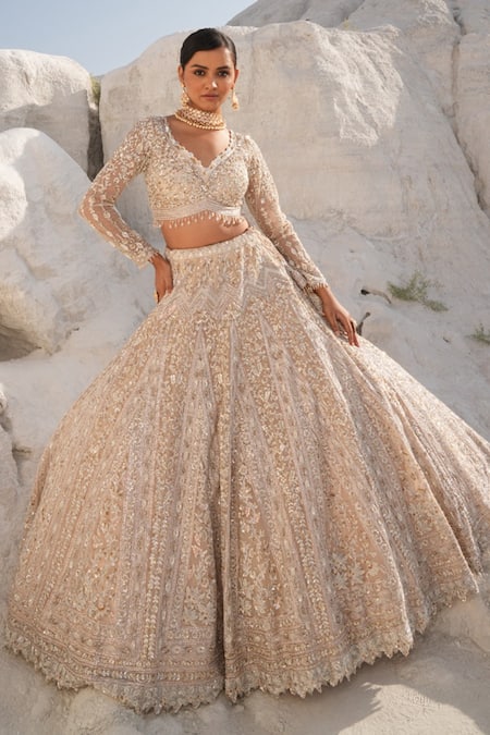 House Of Sikka Gold Embroidered Lehenga Set 