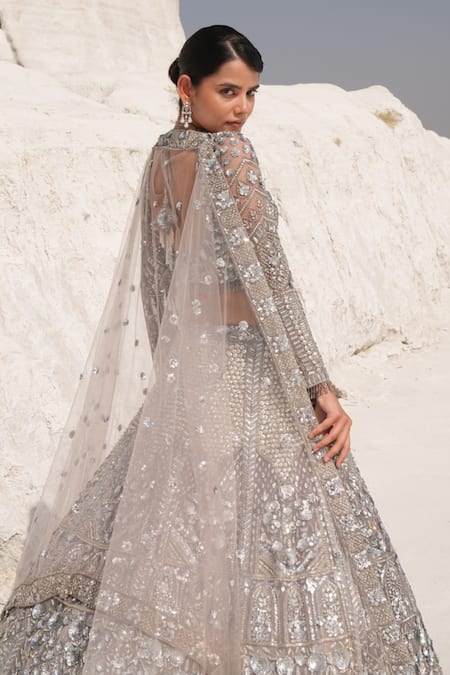 House Of Sikka Steel Grey Embellished Lehenga Set 