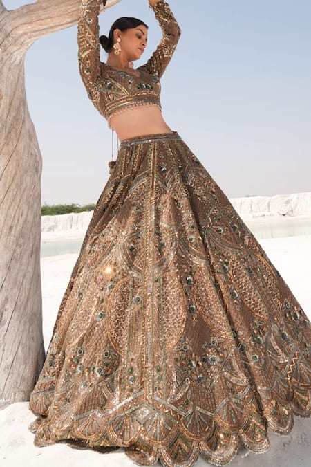 House Of Sikka Designer Green Embroidered Lehenga Set 