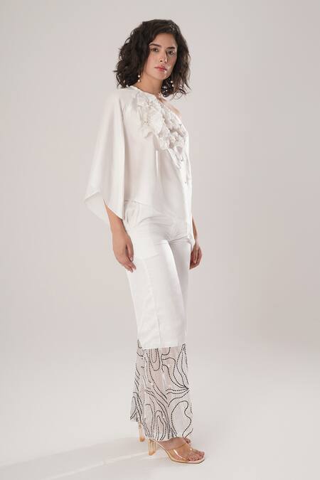 Atbw_White Modal, Satin Embroidery Designer Palazzo _Online_at_Aza_Fashions