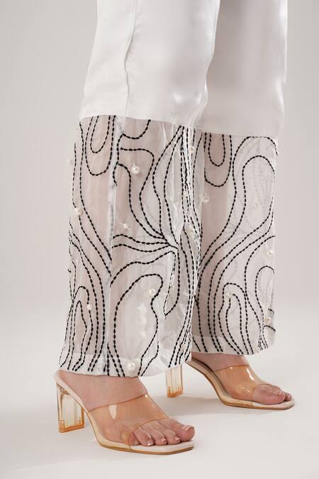 Shop_Atbw_White Modal, Satin Embroidery Designer Palazzo _Online_at_Aza_Fashions