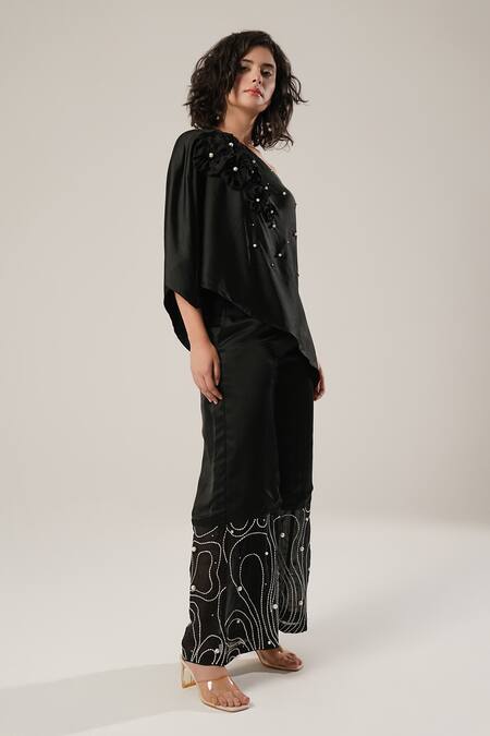 Atbw_Black Modal, Satin Pearls Embroidered Palazzo _Online_at_Aza_Fashions