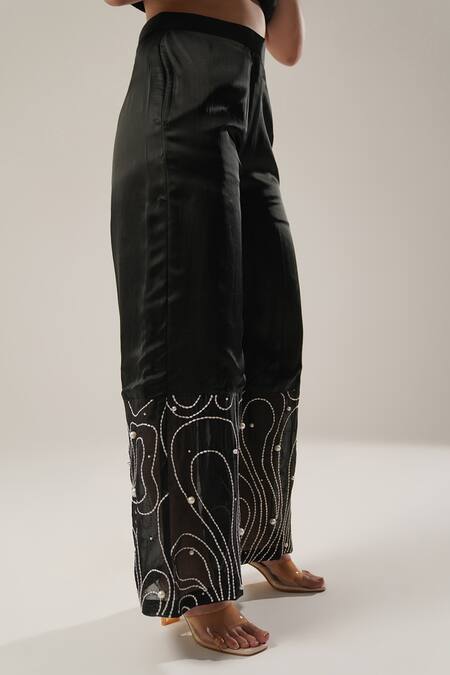 Buy_Atbw_Black Modal, Satin Pearls Embroidered Palazzo _Online_at_Aza_Fashions