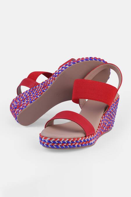 Heel Your Sole Red Genuine Leather Wedge Sandals at Aza Fashions Heel Your Sole_Red Genuine Leather Wedge Sandals _at_Aza_Fashions