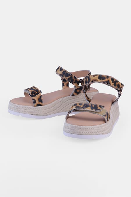 Shop_Heel Your Sole_Brown Leopard Print Wedge Sandals _Online_at_Aza_Fashions