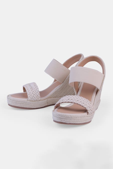 Heel Your Sole Off White Genuine Leather Wedge Heels 