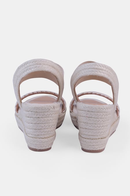 Heel Your Sole_Off White Genuine Leather Wedge Heels _at_Aza_Fashions