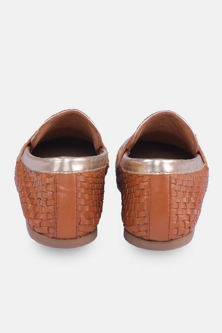 Buy_Heel Your Sole_Tan Penny Strap Woven Loafers 