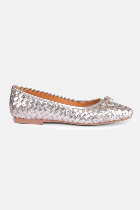 Buy_Heel Your Sole_Gold Bree Woven Ballerina Shoes _Online_at_Aza_Fashions