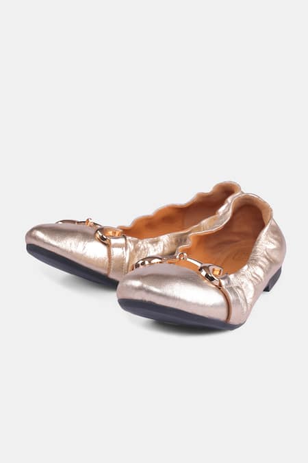 Heel Your Sole Floof Gold Genuine Leather Ballerina 