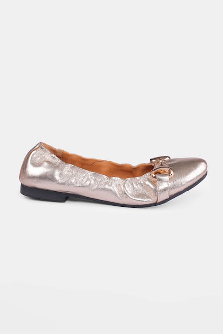 Shop_Heel Your Sole_Gold Floof Genuine Leather Ballerina _Online_at_Aza_Fashions