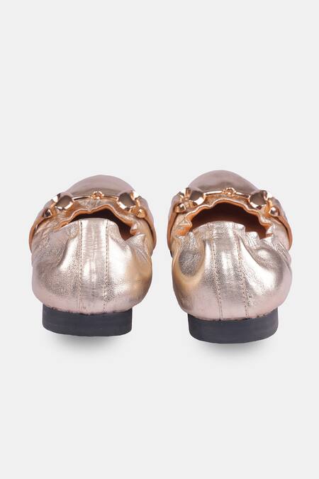 Heel Your Sole_Gold Floof Genuine Leather Ballerina _at_Aza_Fashions
