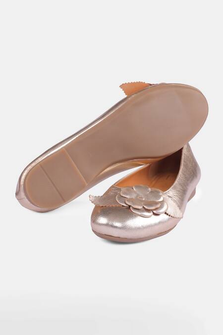 Buy_Heel Your Sole_Gold Lily Flower Embellished Ballerina _Online_at_Aza_Fashions