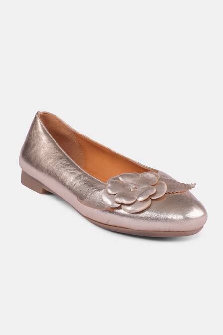 Heel Your Sole_Gold Lily Flower Embellished Ballerina _at_Aza_Fashions