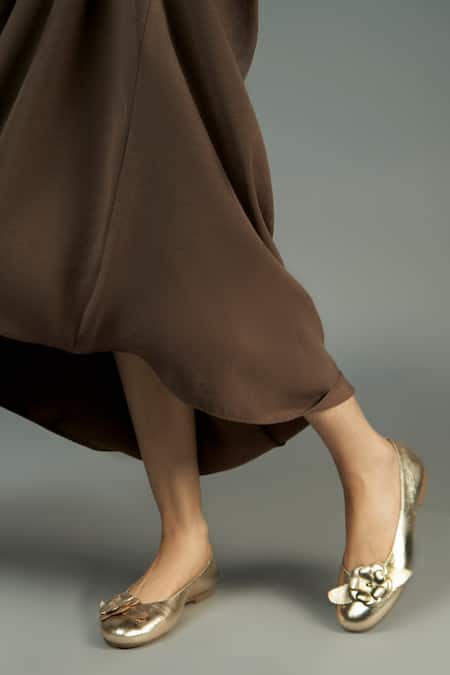 Heel Your Sole Gold Lily Flower Embellished Ballerina 