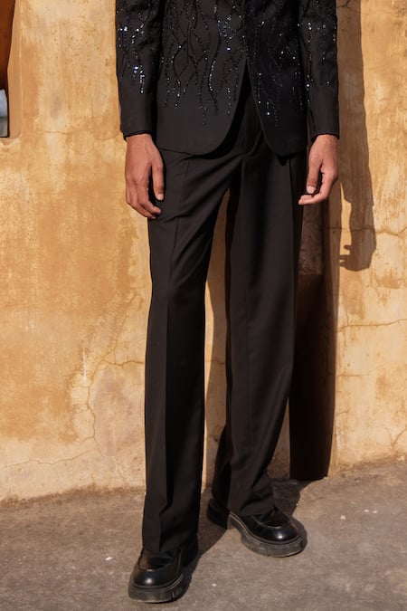Amaare_Black Cotton Sequins, Embroidery Designer Ball Chain Tuxedo Set _Online_at_Aza_Fashions