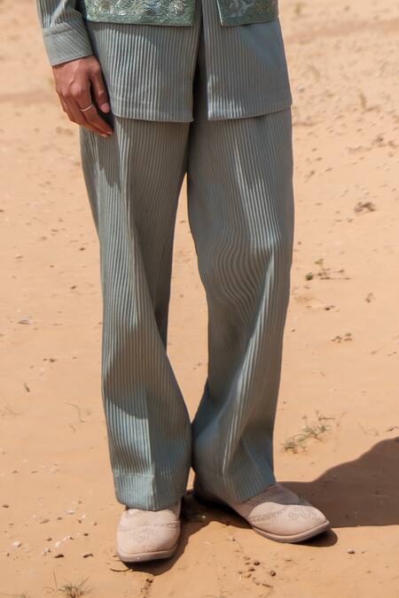 Amaare_Green Cotton, Silk Embroidery Mandala Nehru Jacket Set _Online_at_Aza_Fashions