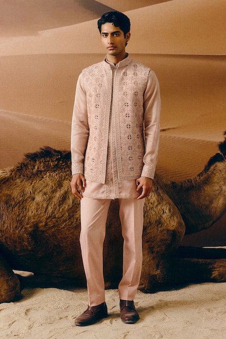 Amaare Rose Pink Sao Nehru Jacket Set 