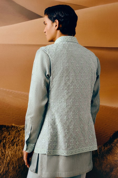 Amaare Ice Blue Designer Nehru Jacket Set 