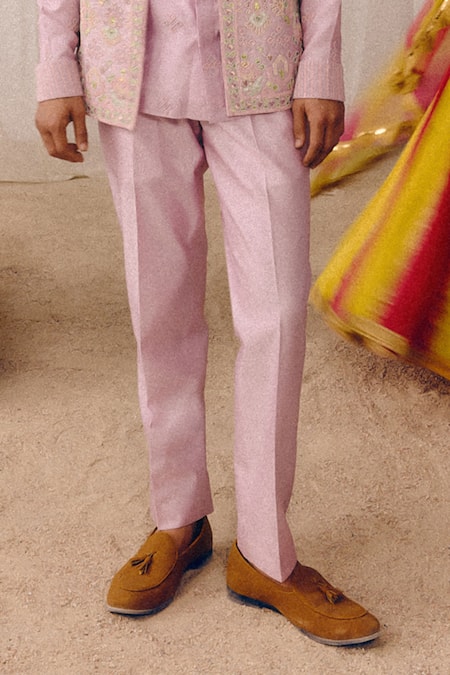 Buy_Amaare_Purple Chanderi, Silk Embroidery Gor Boli Nehru Jacket Set _Online_at_Aza_Fashions