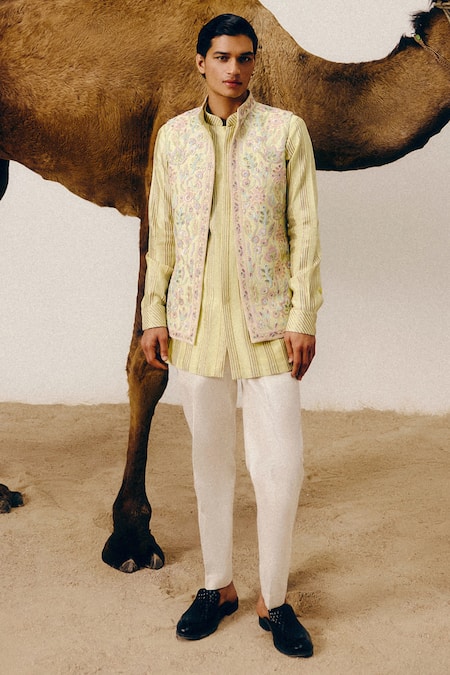 Amaare Lemon Kukka Nehru Jacket Set 