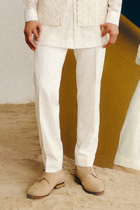 Amaare_Ivory Silk, Organza, Wool Embroidery Designer Marhu Nehru Jacket Set _Online_at_Aza_Fashions