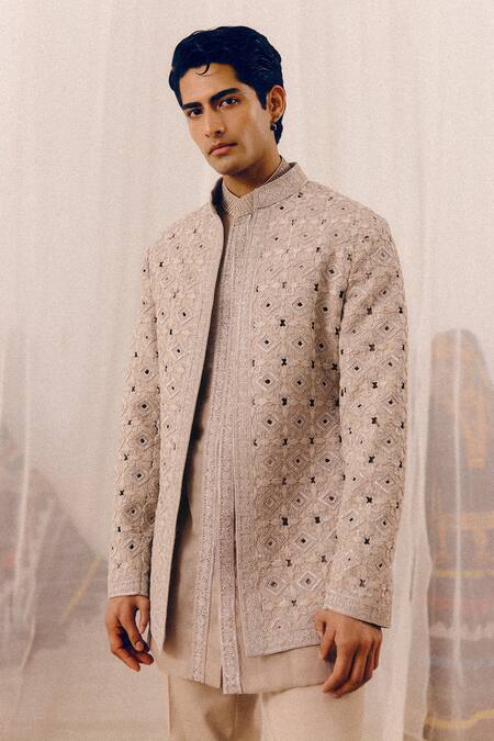 Amaare_Mauve Tulle Embroidery Designer Rup Bandhgala Set _Online_at_Aza_Fashions