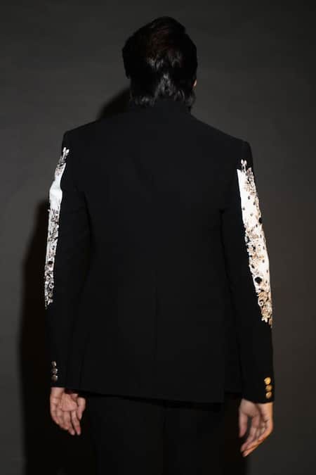Courtyard By Abhi Black Japanese Lycra Embroidered Tuxedo Set 